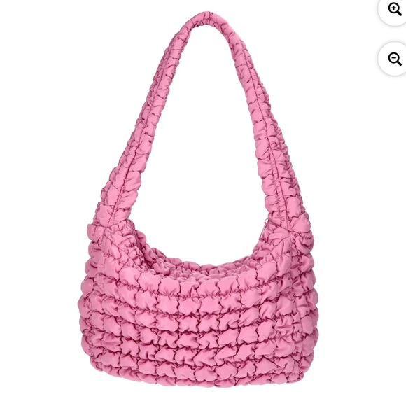 Oversized Quilted Puffy Rose Pink Lilac Hobo Shoulder Carryall Bag NWT - Picture 12 of 15